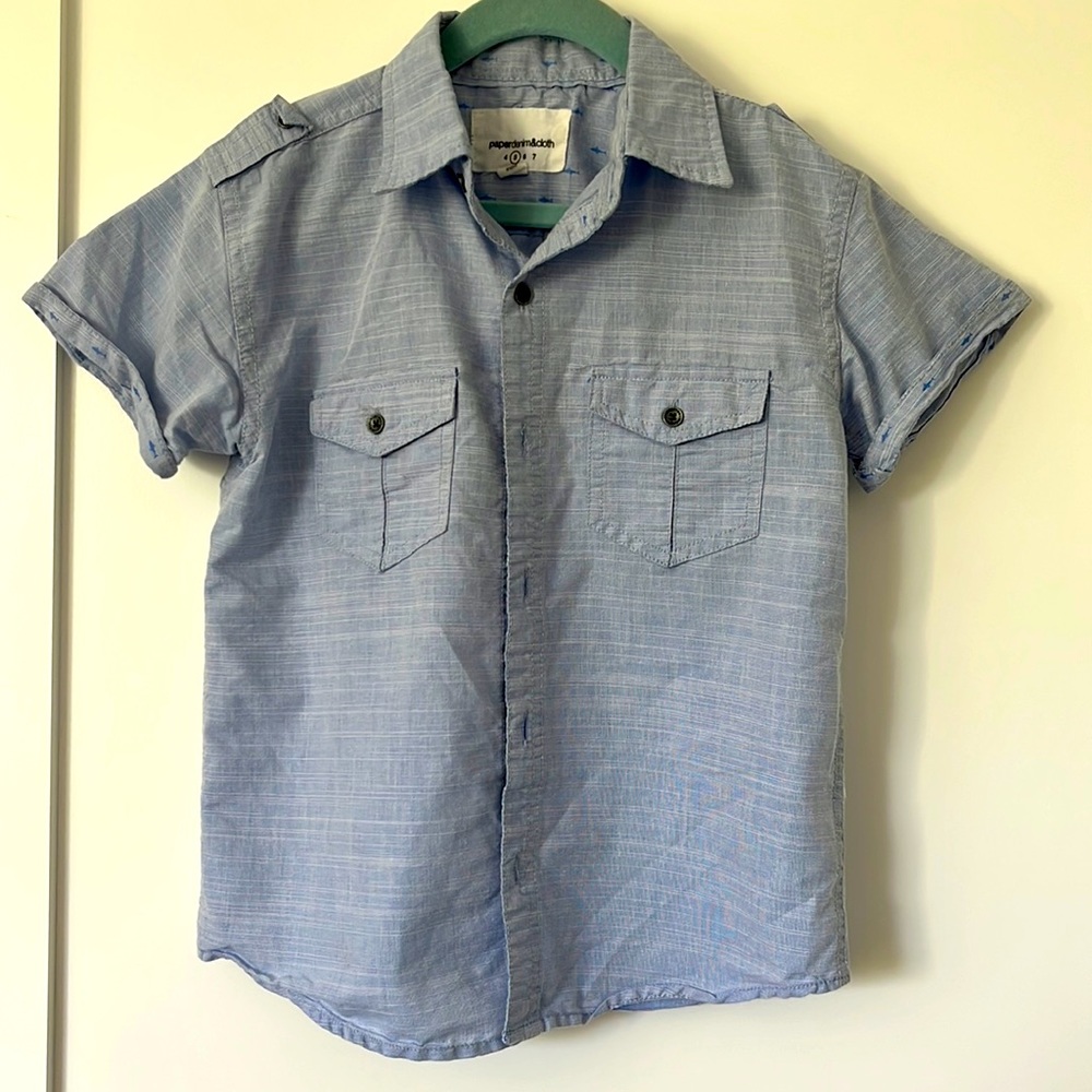 Boys size 5 blue short sleeve button down shirt.  Paper denim and cloth.